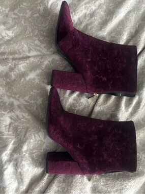 Jessica Simpson Velvet Embossed Ankle Boots - Burgundy